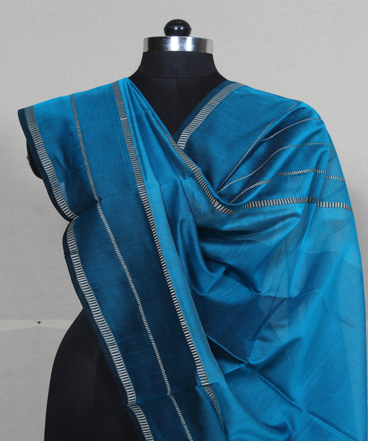 Dodger blue cotton silk handwoven maheshwari dupatta