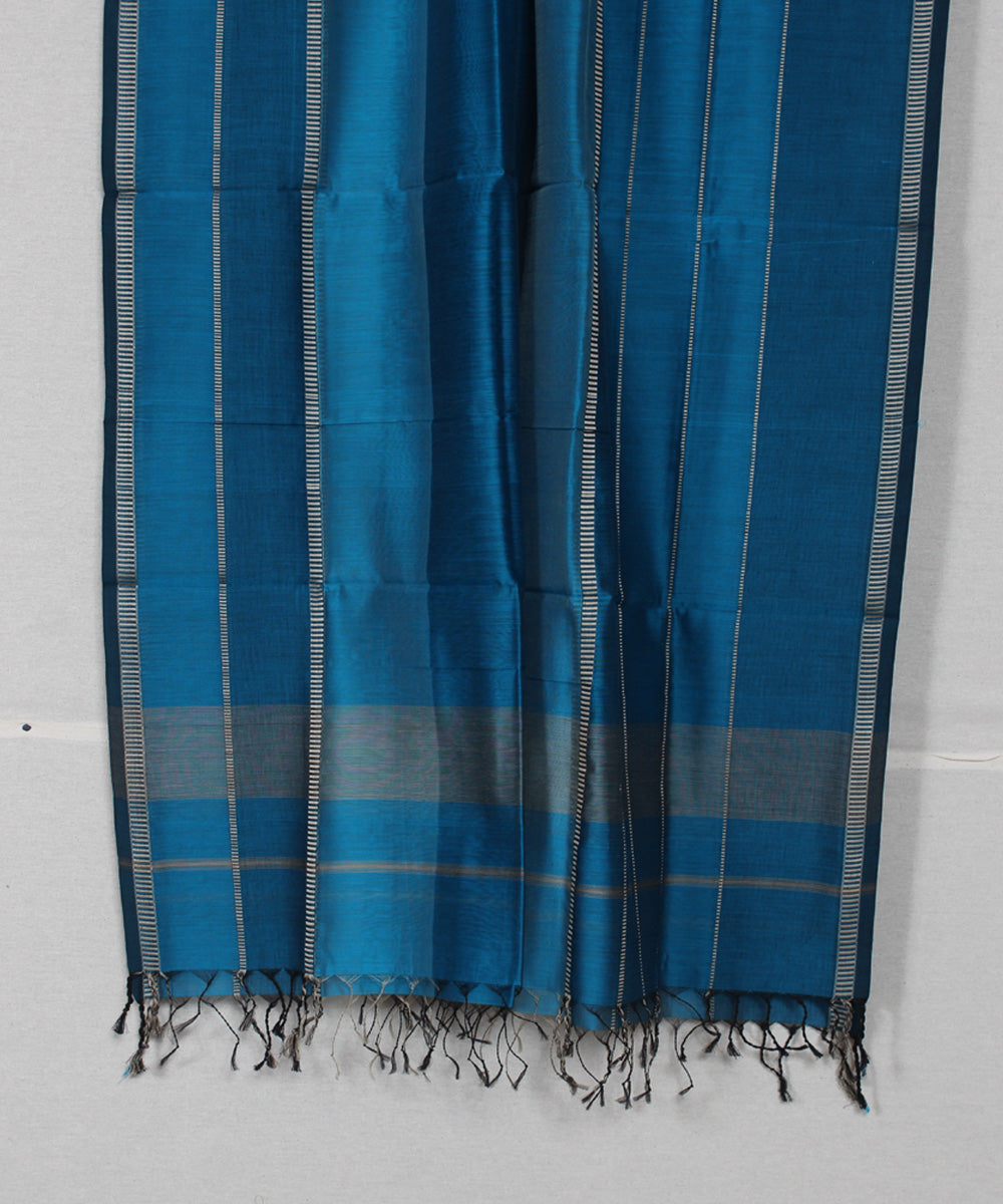 Dodger blue cotton silk handwoven maheshwari dupatta