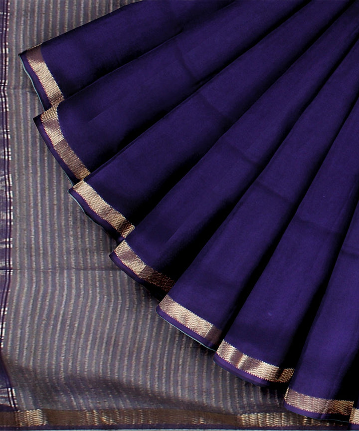 Purple cream cotton silk handwoven maheshwari saree