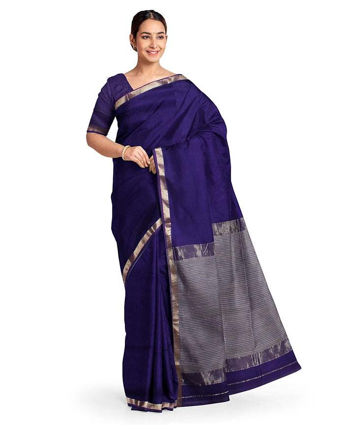 Purple cream cotton silk handwoven maheshwari saree