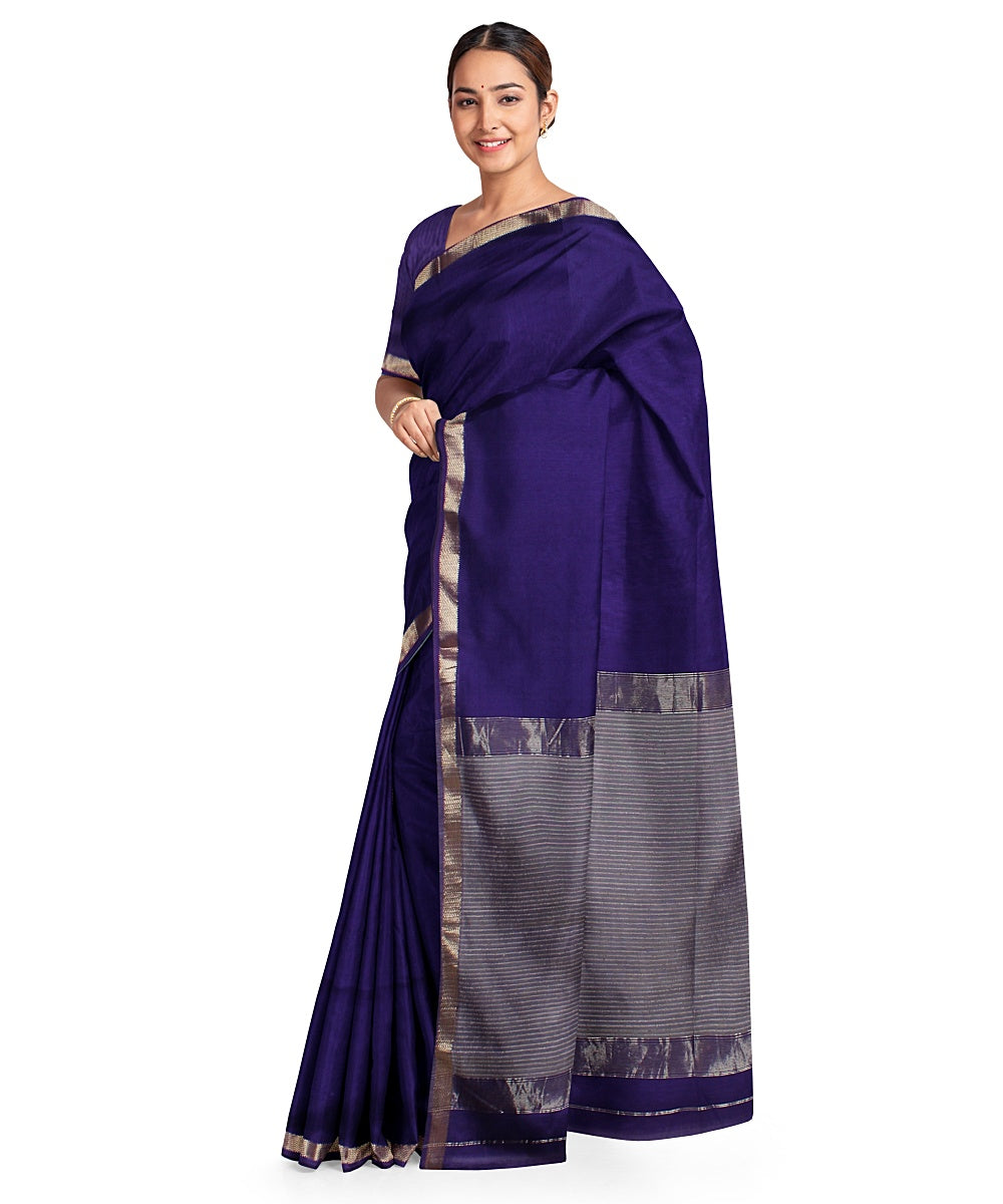 Purple cream cotton silk handwoven maheshwari saree