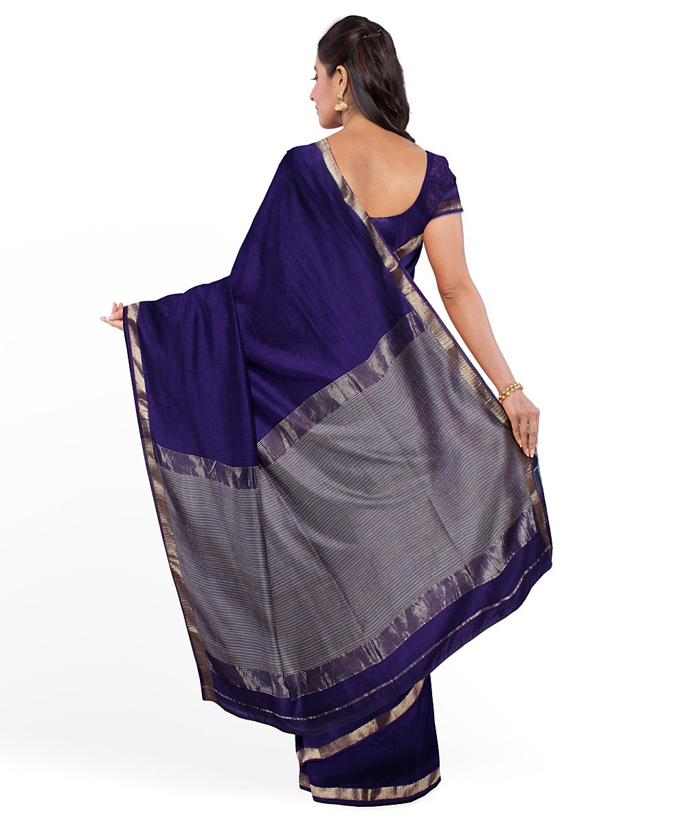 Purple cream cotton silk handwoven maheshwari saree