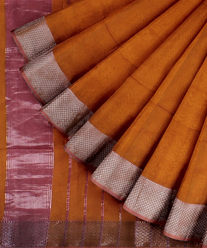 Orange pink handwoven maheshwari cotton silk saree