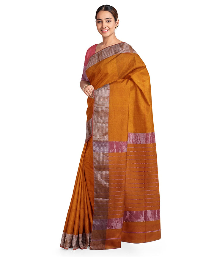 Orange pink handwoven maheshwari cotton silk saree