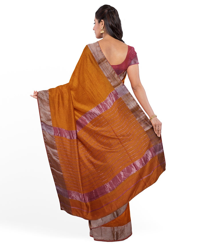 Orange pink handwoven maheshwari cotton silk saree