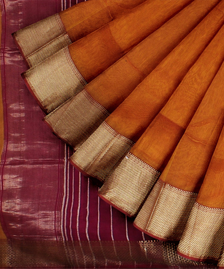 Orange pink cotton silk handwoven maheshwari saree