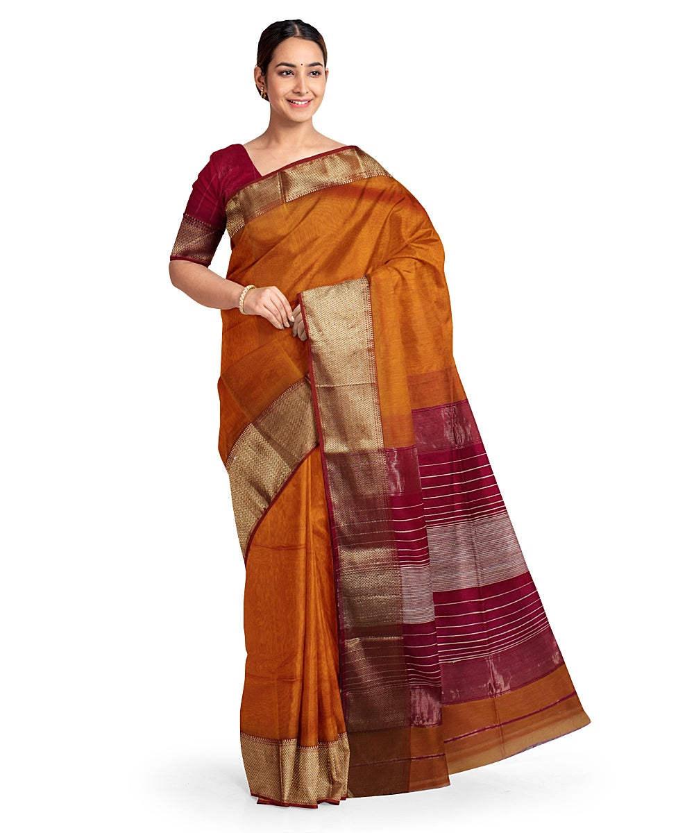 Orange pink cotton silk handwoven maheshwari saree