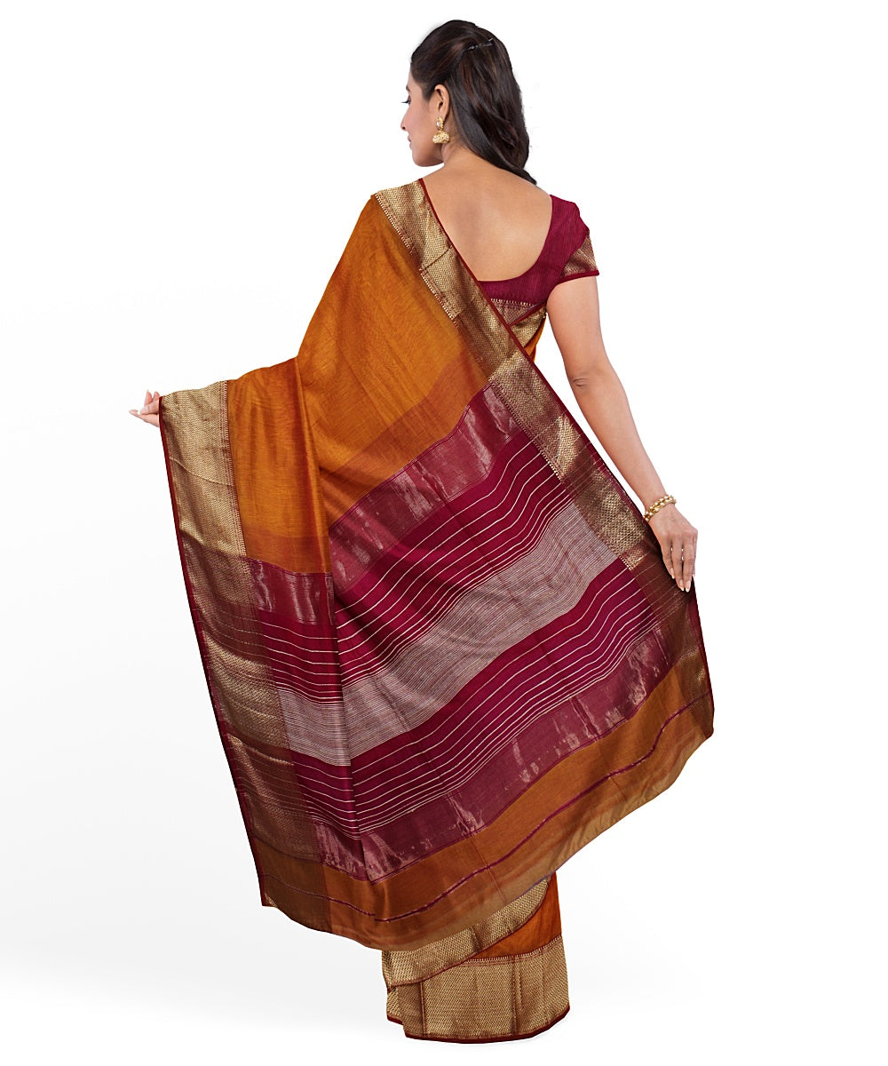 Orange pink cotton silk handwoven maheshwari saree