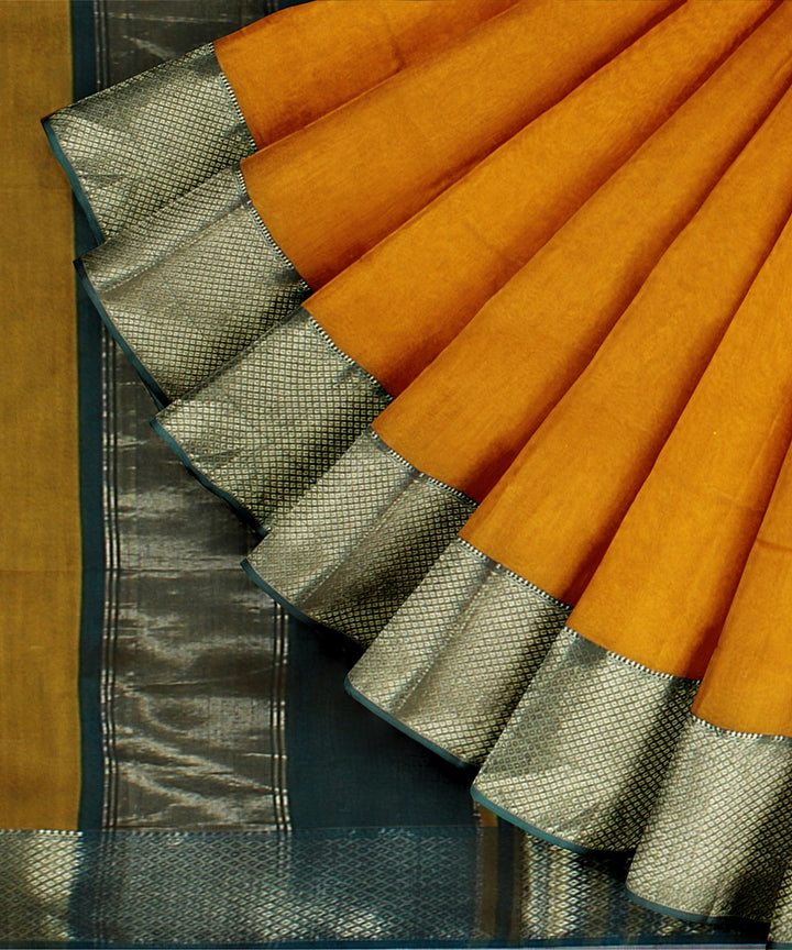 Yellow green cotton silk handwoven maheshwari saree