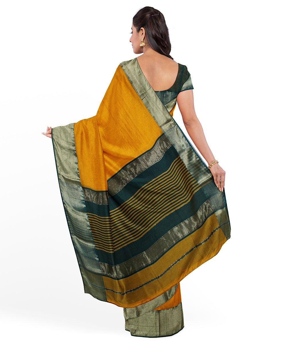 Yellow green cotton silk handwoven maheshwari saree