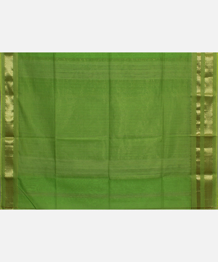 Lime green zari border cotton silk handwoven maheshwari saree