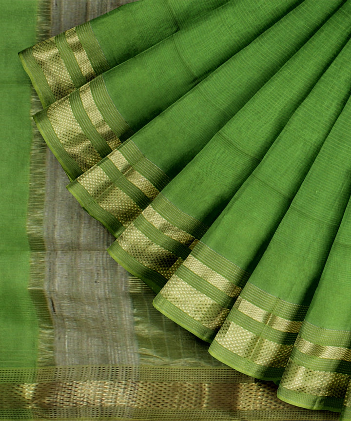 Lime green zari border cotton silk handwoven maheshwari saree