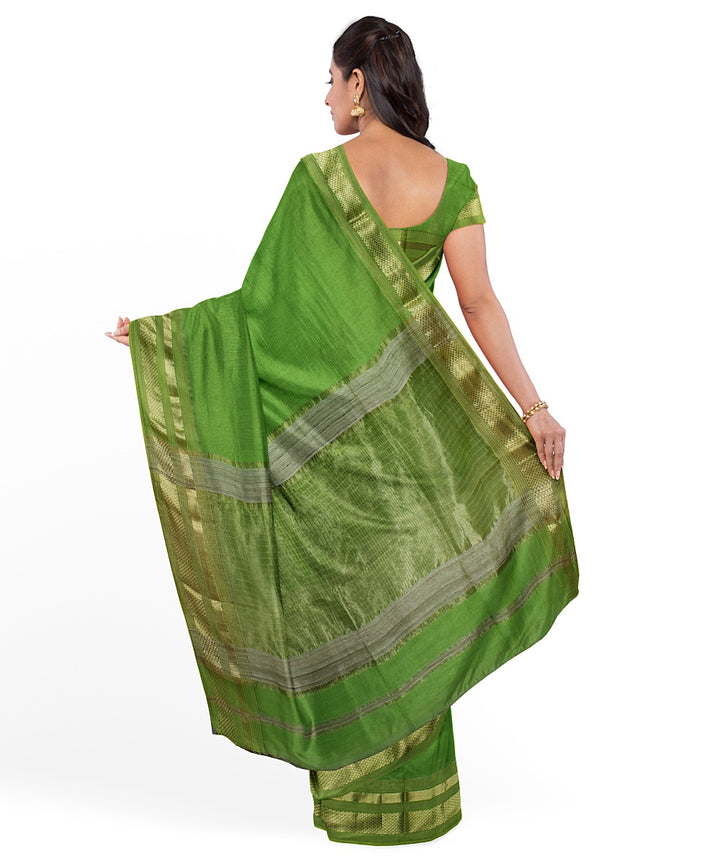 Lime green zari border cotton silk handwoven maheshwari saree