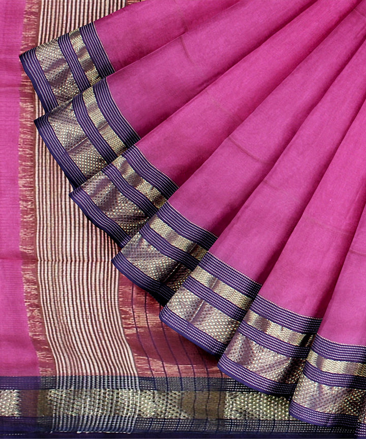 Pink purple cotton silk handwoven maheshwari saree