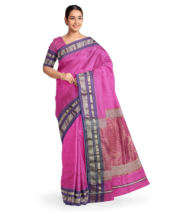 Pink purple cotton silk handwoven maheshwari saree