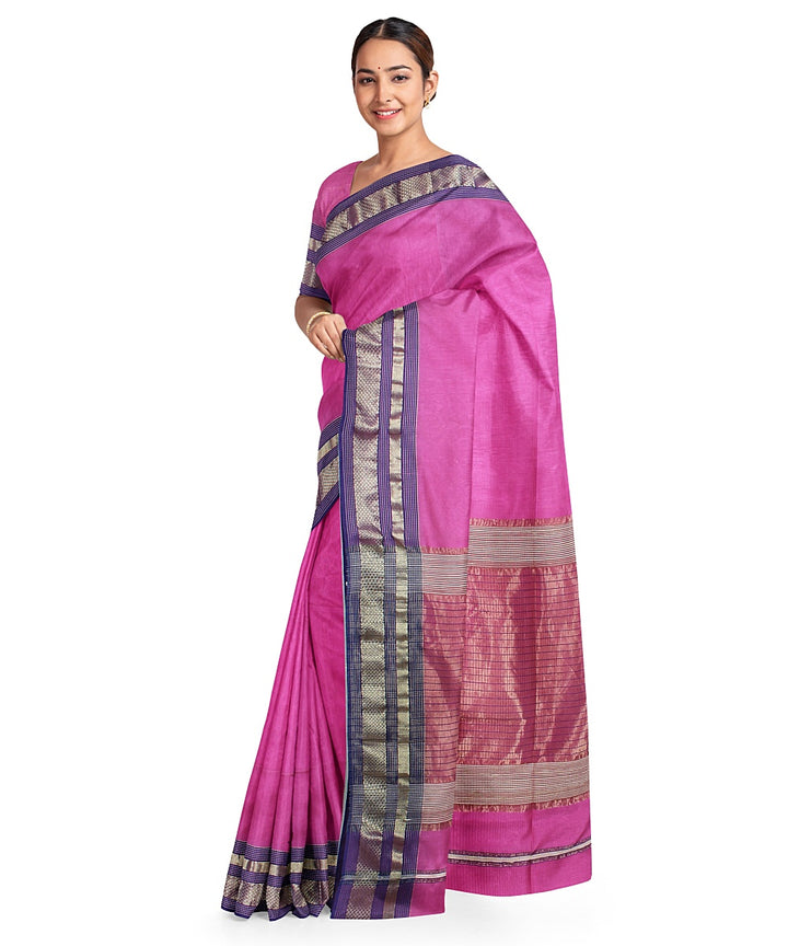 Pink purple cotton silk handwoven maheshwari saree