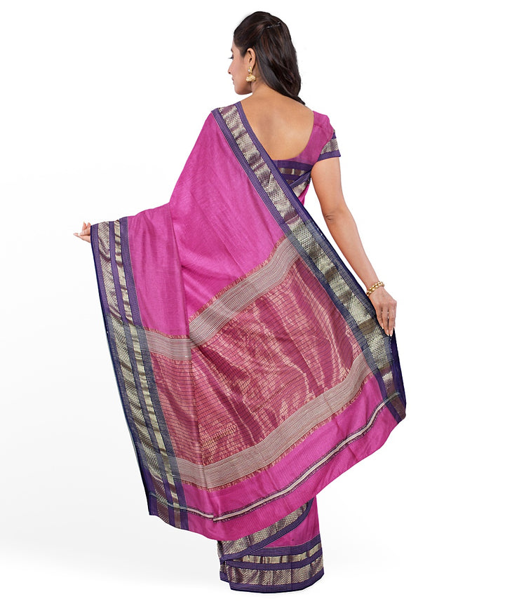 Pink purple cotton silk handwoven maheshwari saree