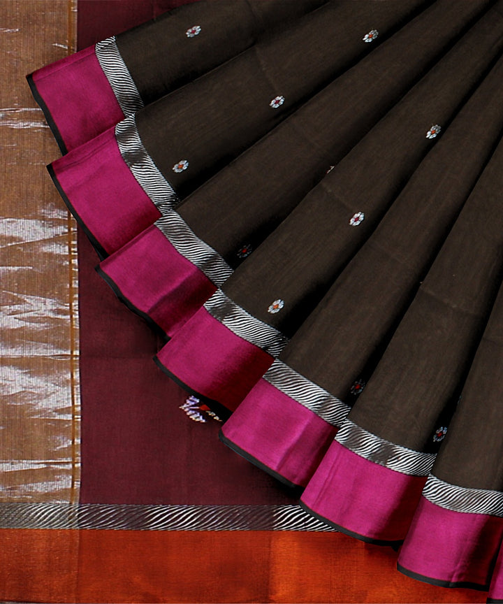 Brown multi cotton silk handwoven maheshwari saree