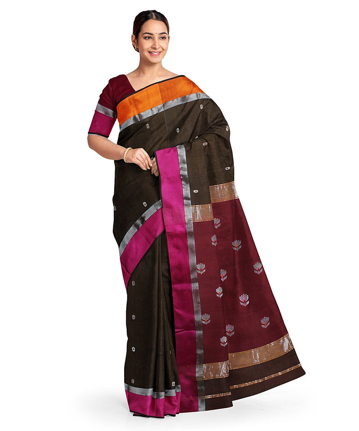 Brown multi cotton silk handwoven maheshwari saree