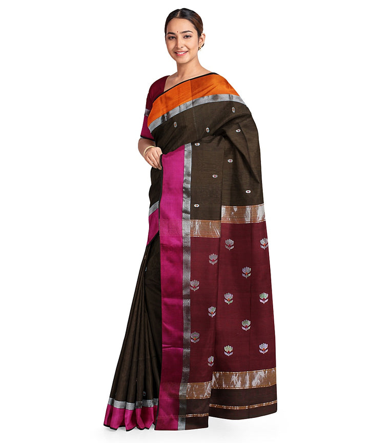 Brown multi cotton silk handwoven maheshwari saree