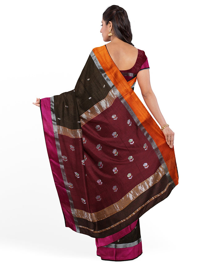 Brown multi cotton silk handwoven maheshwari saree