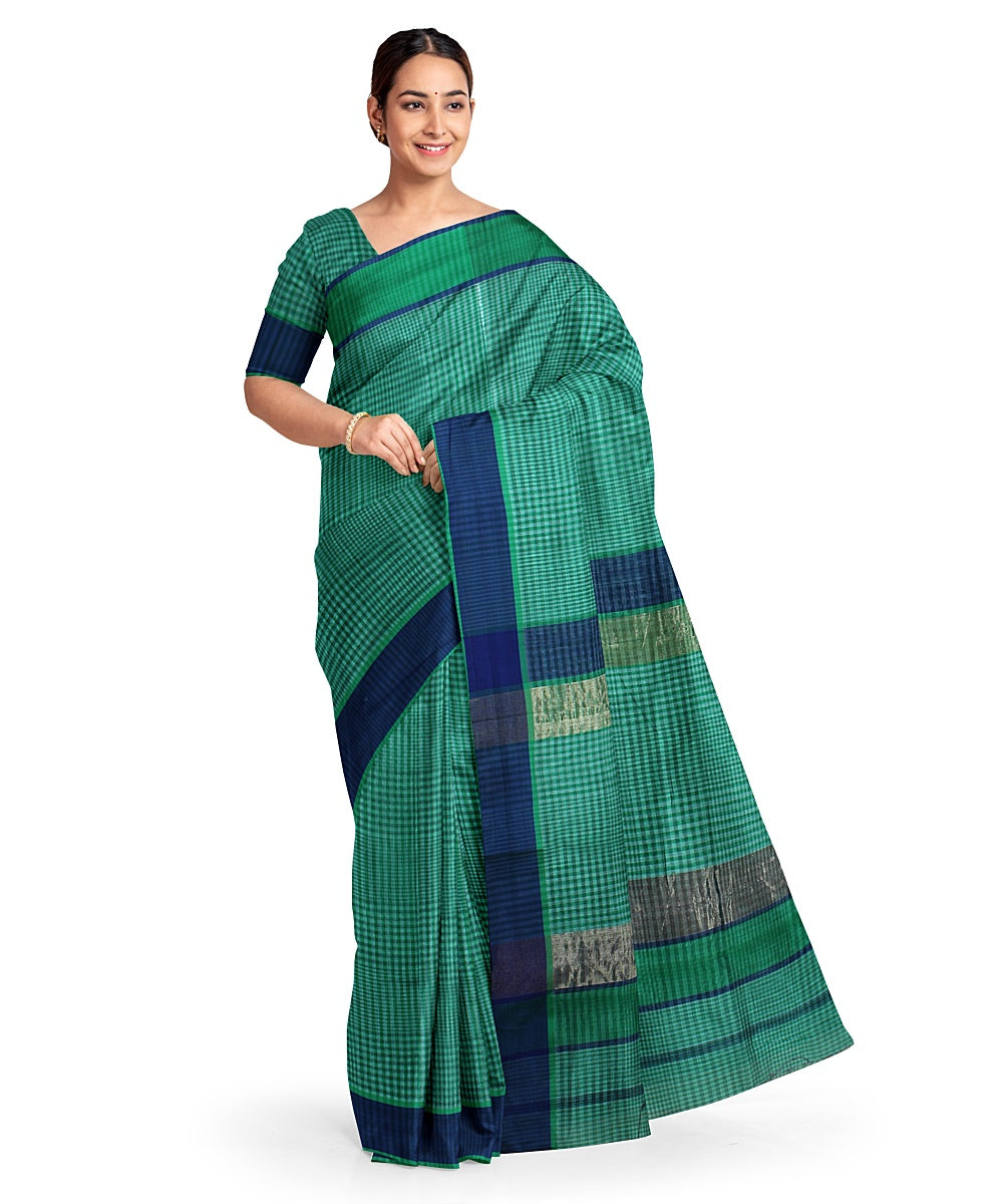 Light green striped cotton silk handwoven maheshwari saree