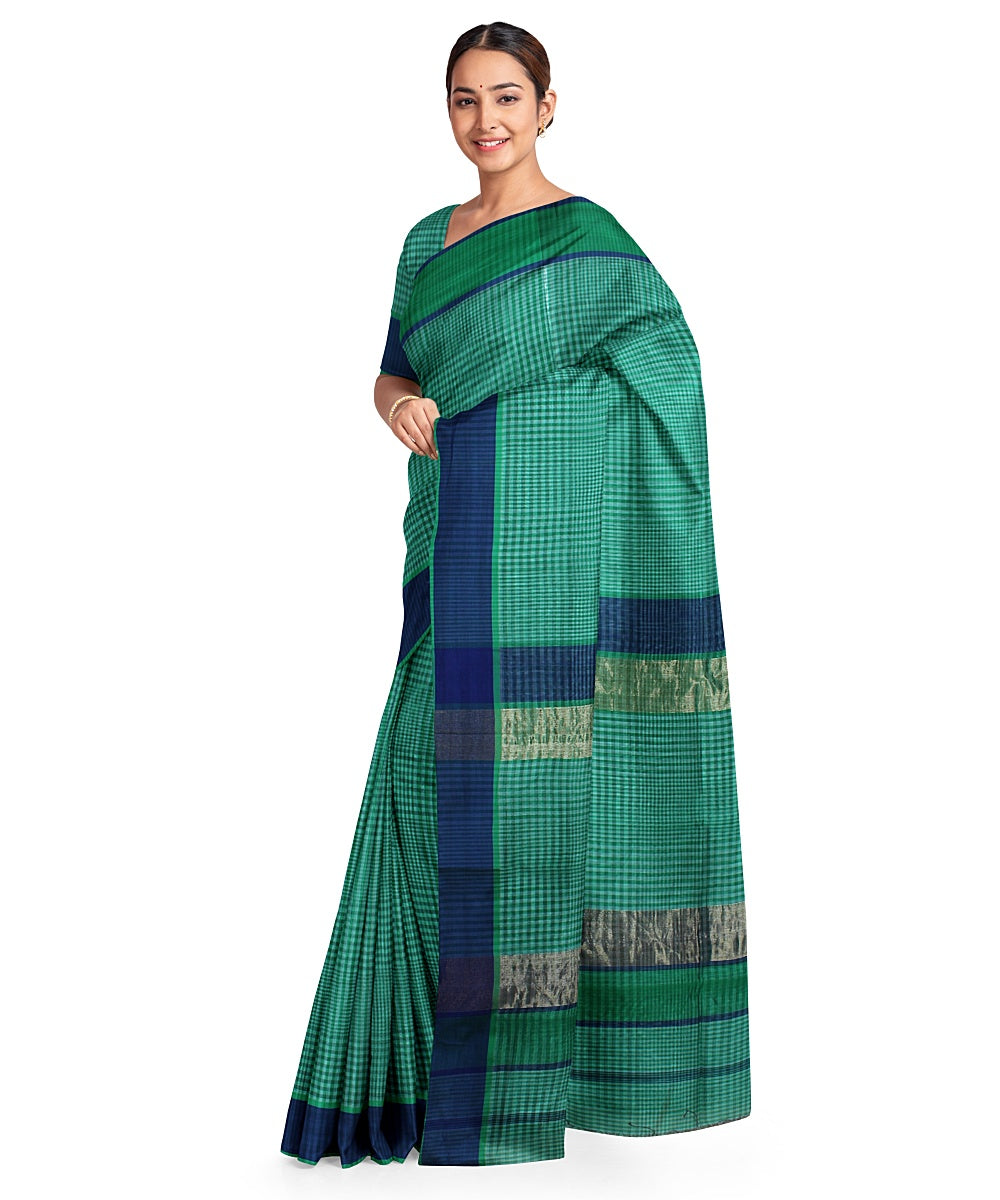 Light green striped cotton silk handwoven maheshwari saree