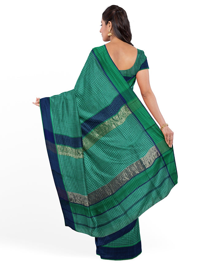 Light green striped cotton silk handwoven maheshwari saree