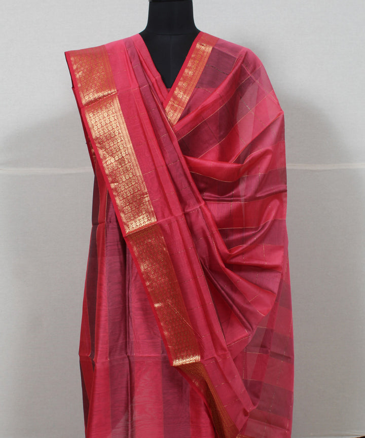 Pink gold zari handwoven cotton silk maheshwari dress material