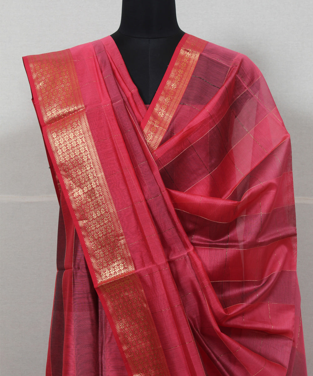 Pink gold zari handwoven cotton silk maheshwari dress material