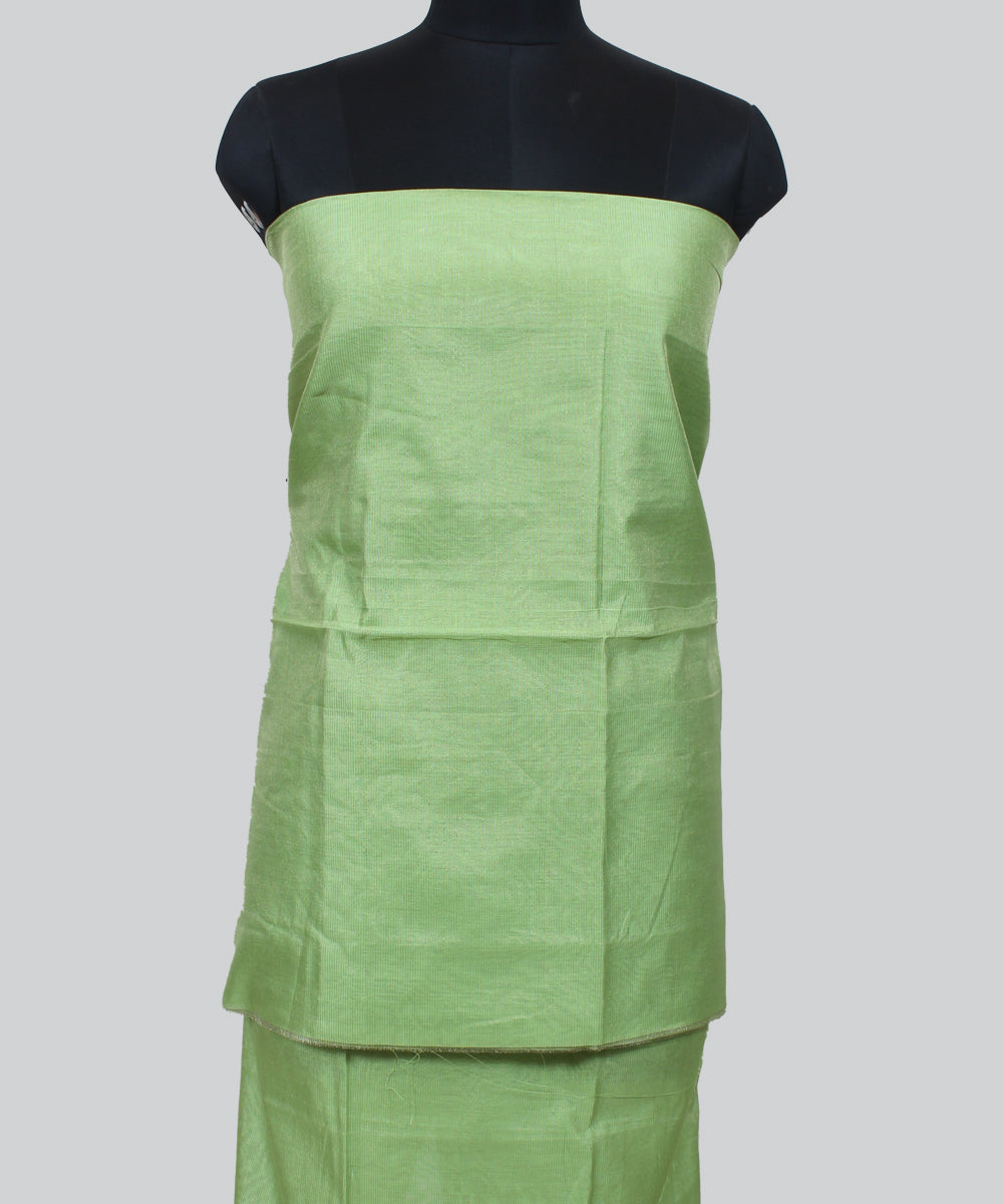 Light green striped handwoven cotton silk maheshwari dress material