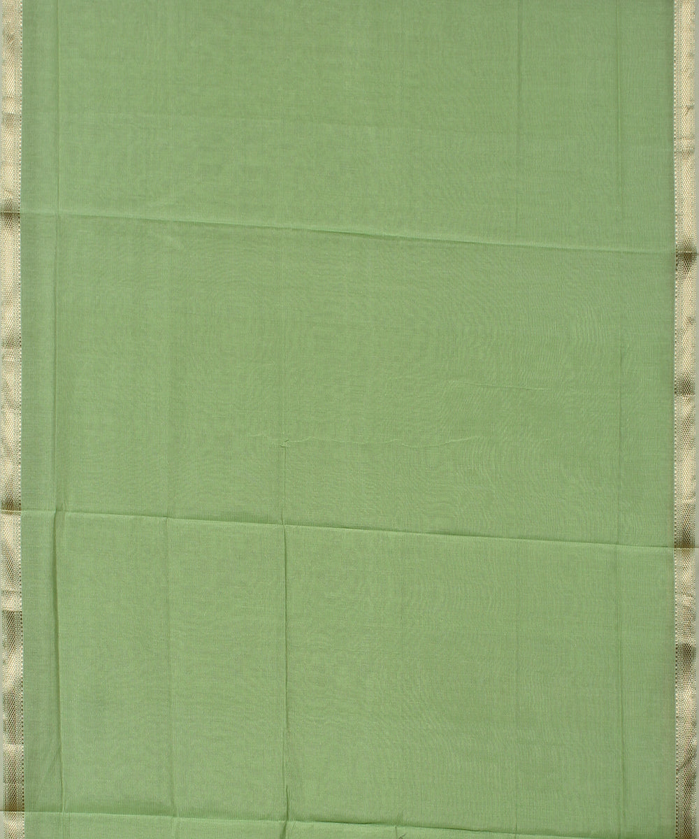 Light green striped handwoven cotton silk maheshwari dress material