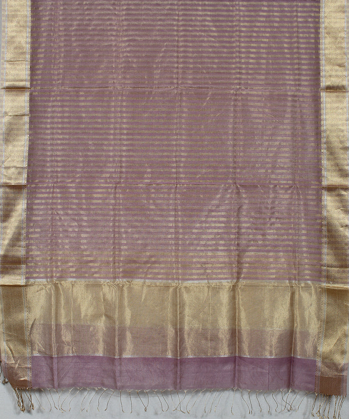 Purple striped handwoven cotton silk maheshwari dress material