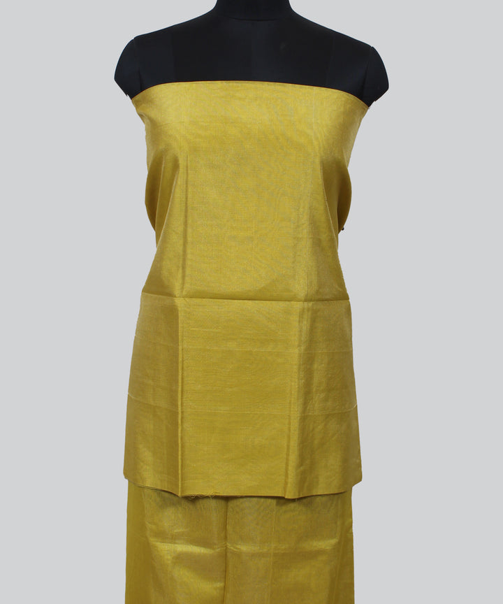 Yellow striped handwoven cotton silk maheshwari dress material