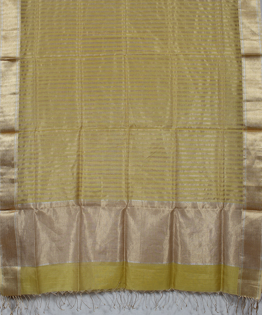 Yellow striped handwoven cotton silk maheshwari dress material