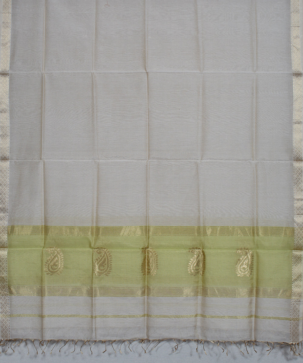 Lime green offwhite handwoven cotton silk maheshwari dress material