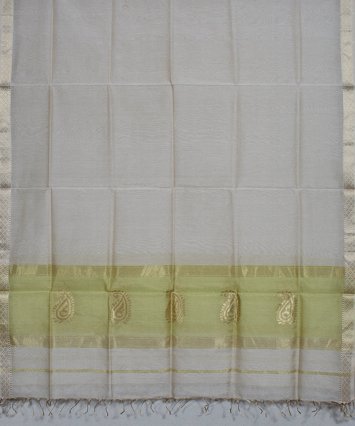 Lime green offwhite handwoven cotton silk maheshwari dress material