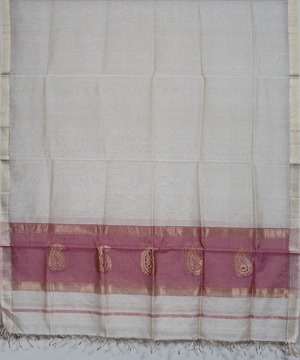 Pink offwhite handwoven maheshwari cotton silk dress material