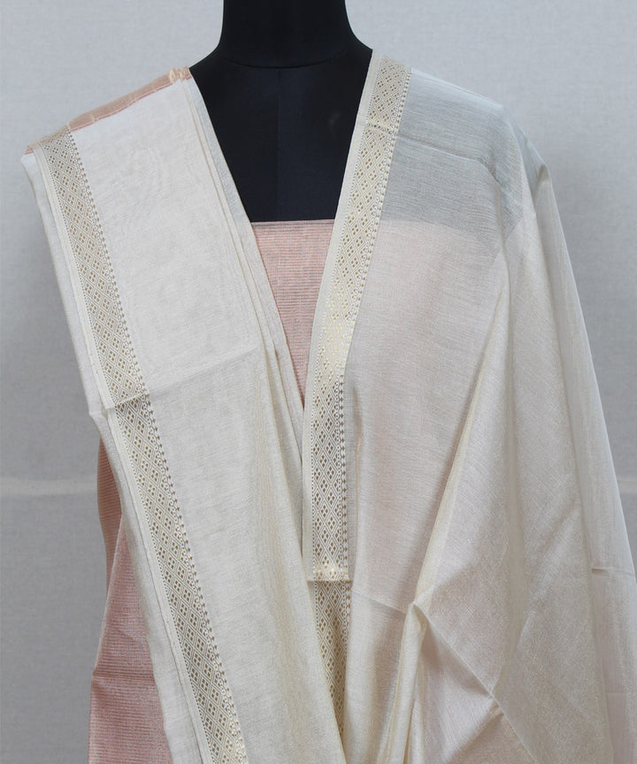 Peach offwhite handwoven cotton silk maheshwari dress material