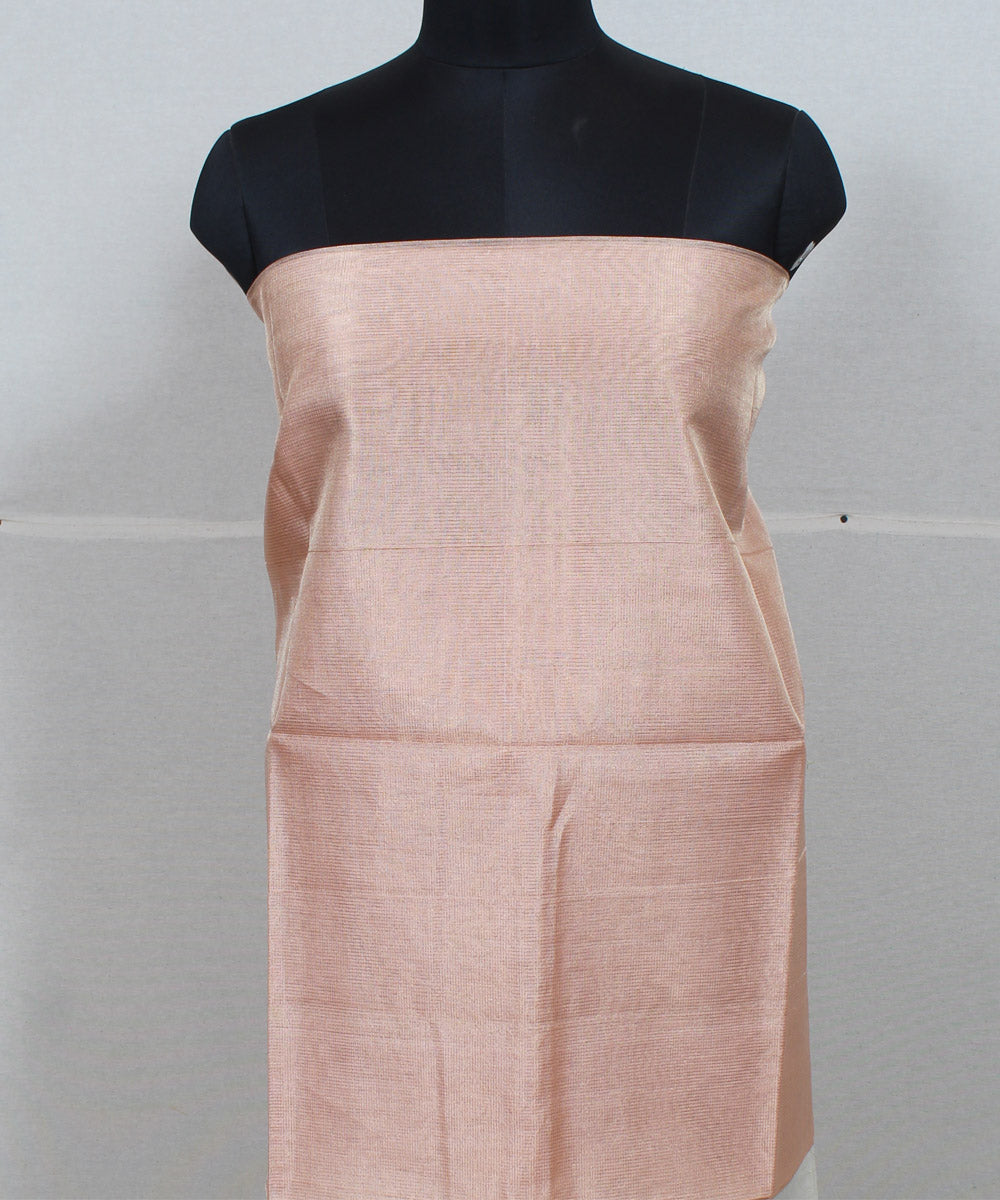 Peach offwhite handwoven cotton silk maheshwari dress material