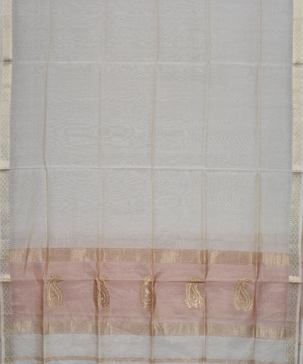 Peach offwhite handwoven cotton silk maheshwari dress material