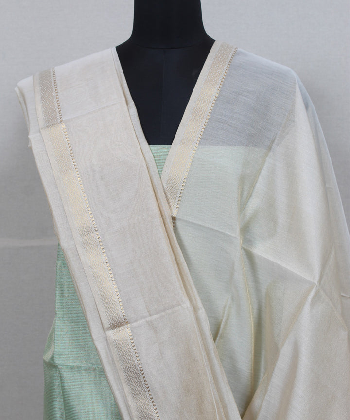 Light green offwhite handlomm cotton silk maheshwari dress material