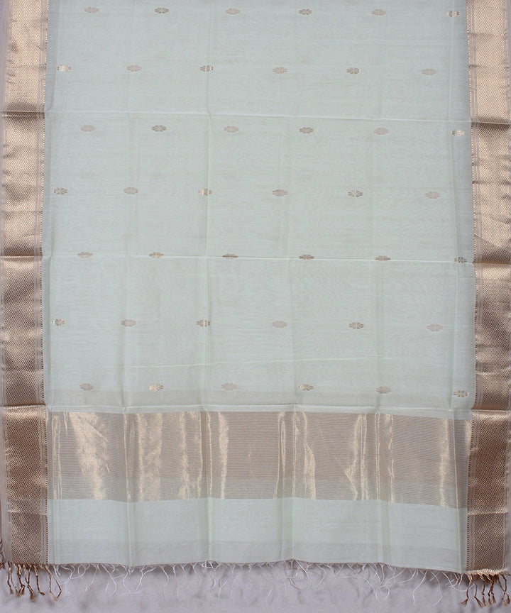 Light green offwhite handwoven cotton silk maheshwari dress material