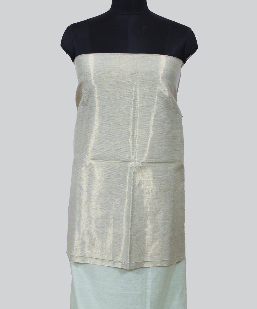 Light green offwhite handwoven cotton silk maheshwari dress material