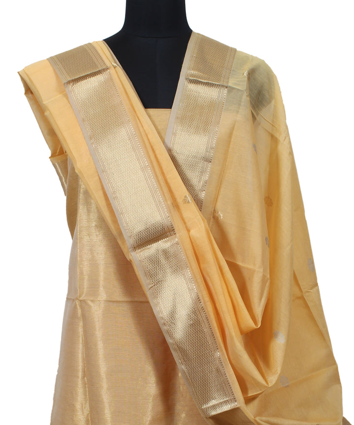 Peach gold zari handwoven cotton silk maheshwari dress material