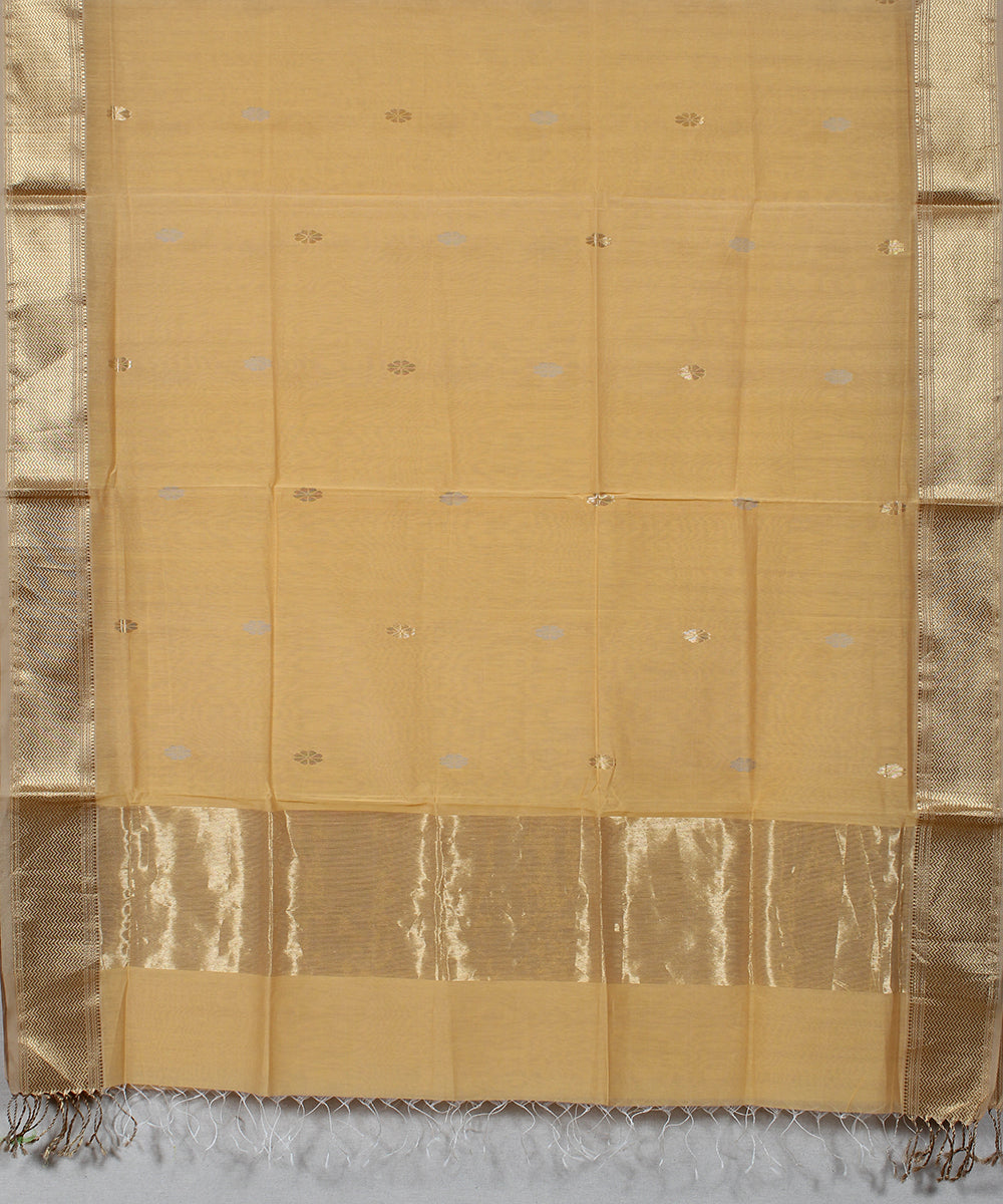 Peach gold zari handwoven cotton silk maheshwari dress material