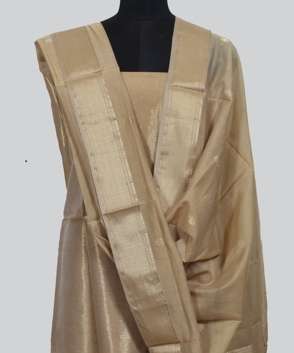 Beige gold zari handwoven cotton silk maheshwari dress material