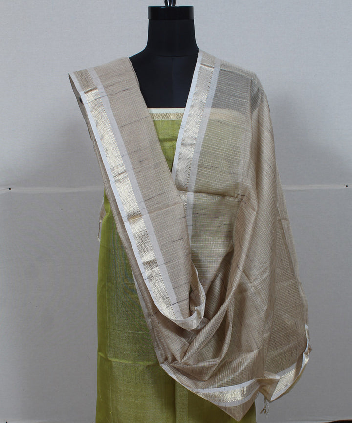 Olive green grey handwoven cotton silk maheshwari dress material