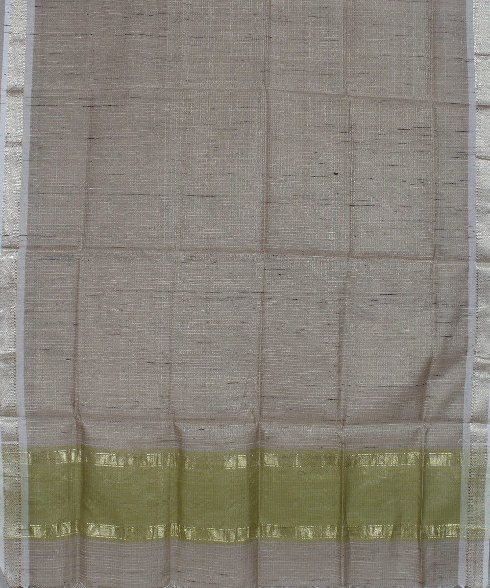 Olive green grey handwoven cotton silk maheshwari dress material