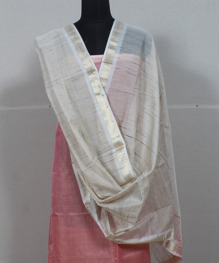 Pink offwhite handwoven cotton silk maheshwari dress material